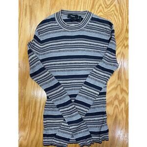 Theory Knit Blouse Top Womens Small Gray Striped Long Sleeve Ribbed Preppy B47